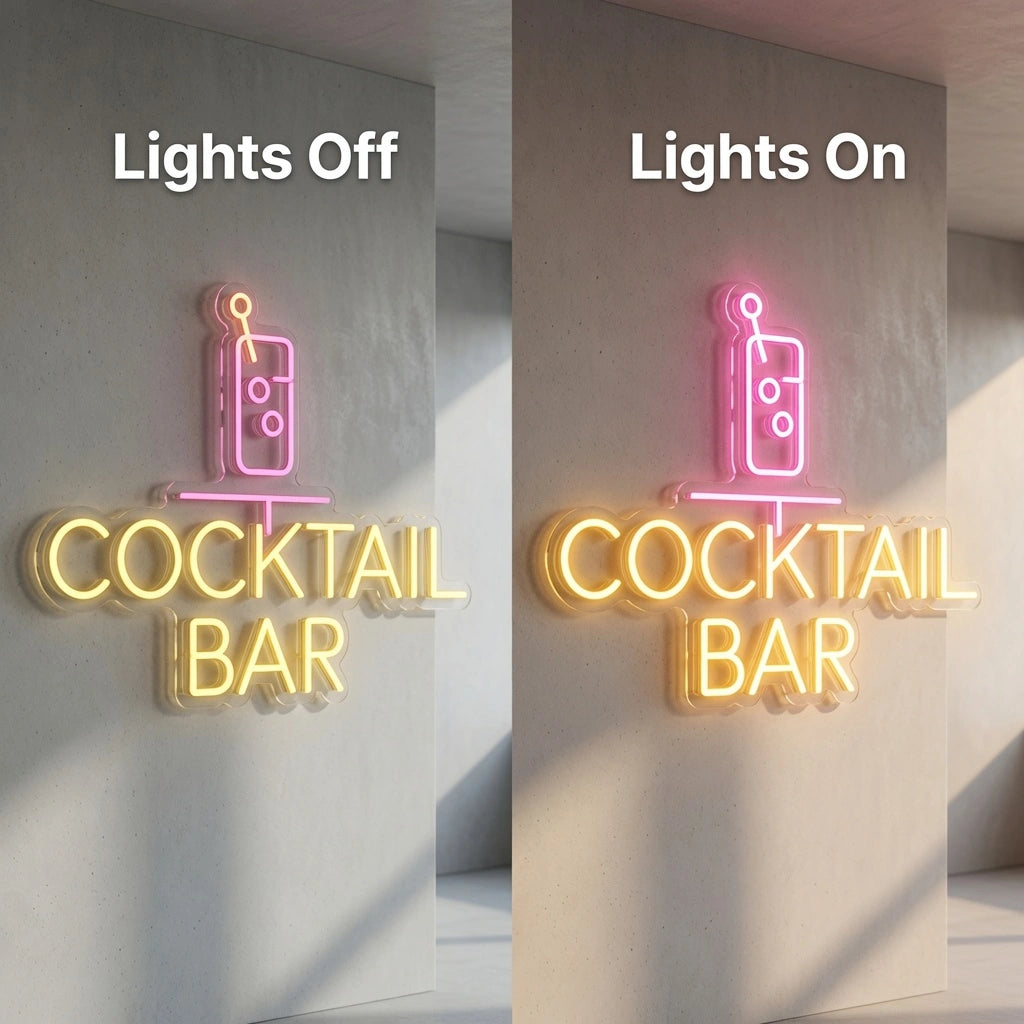 Cocktail Bar Business LED Neon Sign Wall Decor - 06 Day Night Comparison