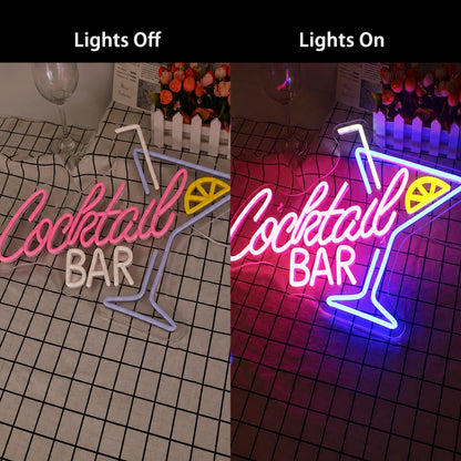 Cocktail Bar Floor LED Neon Sign - 06 Day Night Comparison