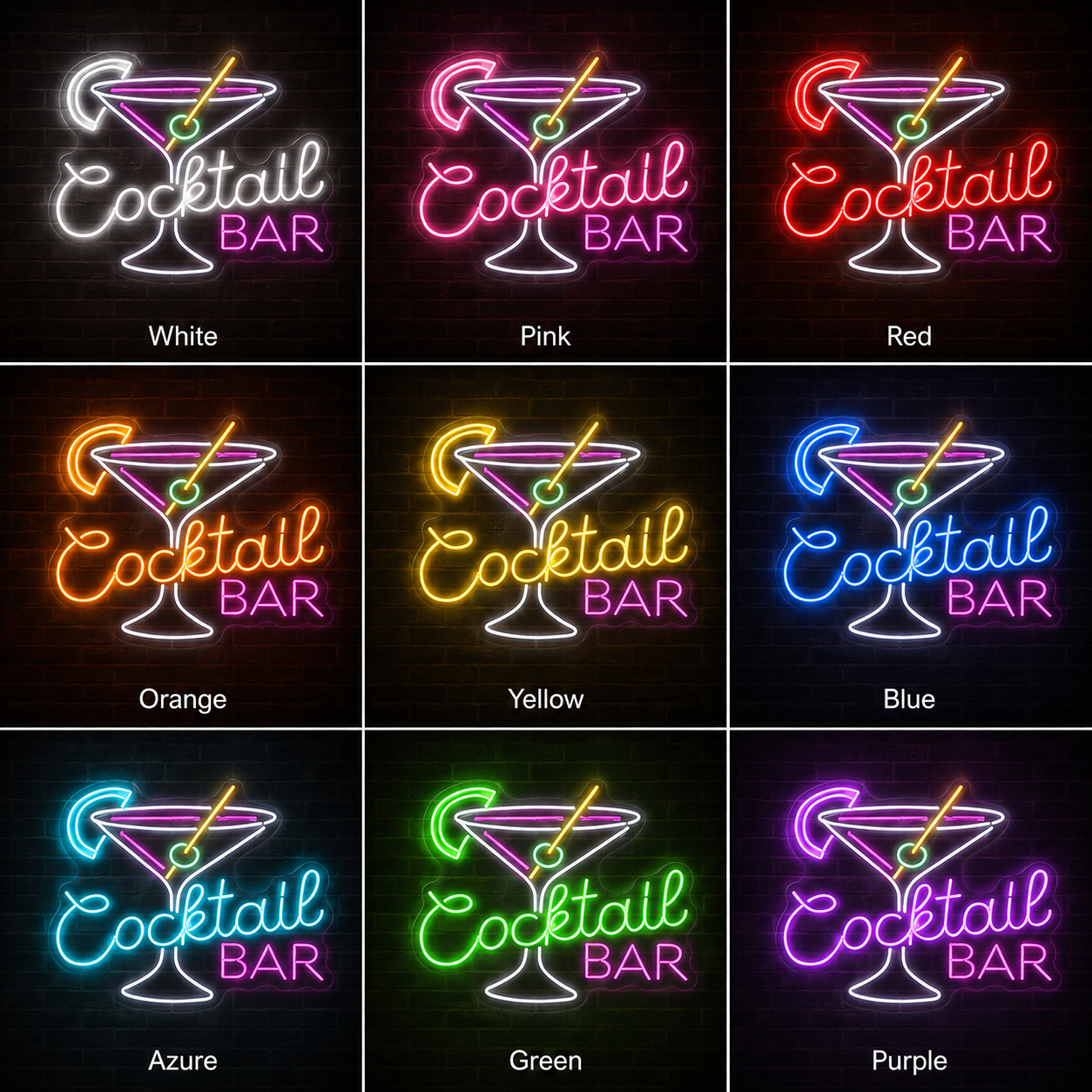 Cocktail Bar Glass LED Neon Sign Online Fast Delivery color grid