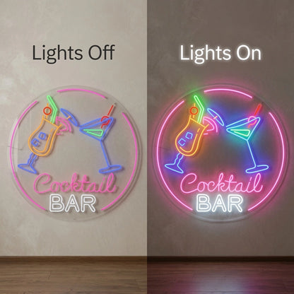 Cocktail Bar LED Neon Sign Bedroom Decor - 06 Day Night Comparison