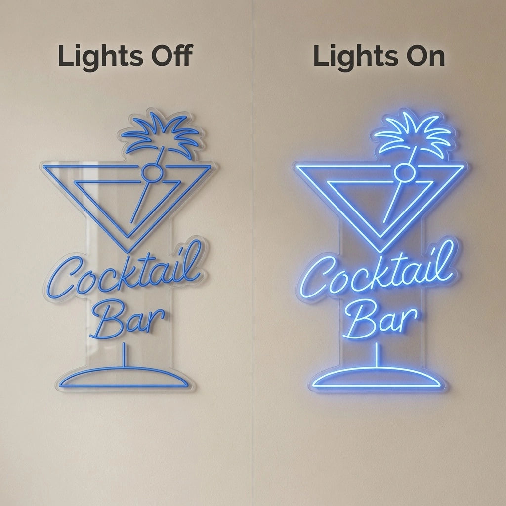 Cocktail Bar LED Neon Sign Home Decor - 06 Day Night Comparison