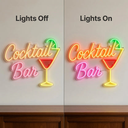 Cocktail Bar LED Neon Sign Living Room Decor - 06 Day Night Comparison