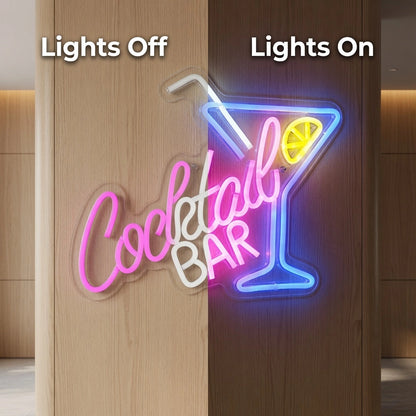 Cocktail Bar LED Neon Sign Wall Art - 06 Day Night Comparison