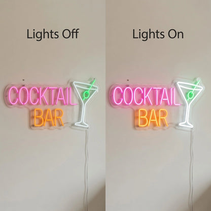 Cocktail Bar LED Neon Sign Wall Neon Sign - 06 Day Night Comparison