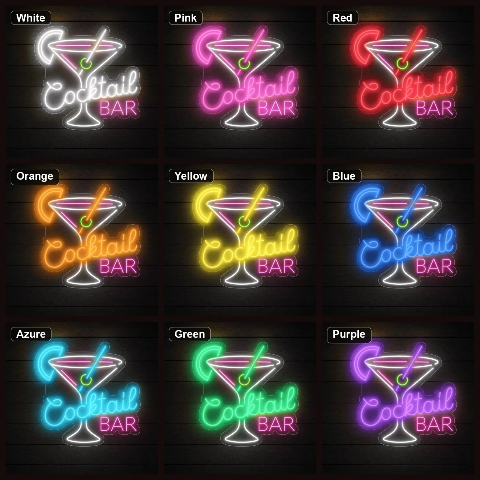 Cocktail Bar Martini LED Neon Sign Home Bar Wall Decoration color grid