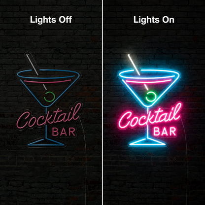 Cocktail Bar Martini Neon Sign LED Neon Sign day and night comparison