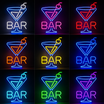 Cocktail Bar Neon Sign Martini Glass LED Bar Light Retro Home Pub Wall Art LED Neon Sign color grid