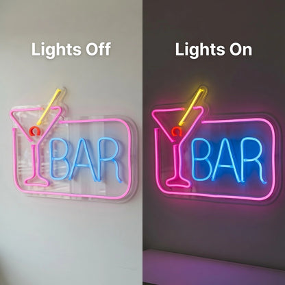 Cocktail Bar Shop Wall Art LED Neon Sign - 06 Day Night Comparison