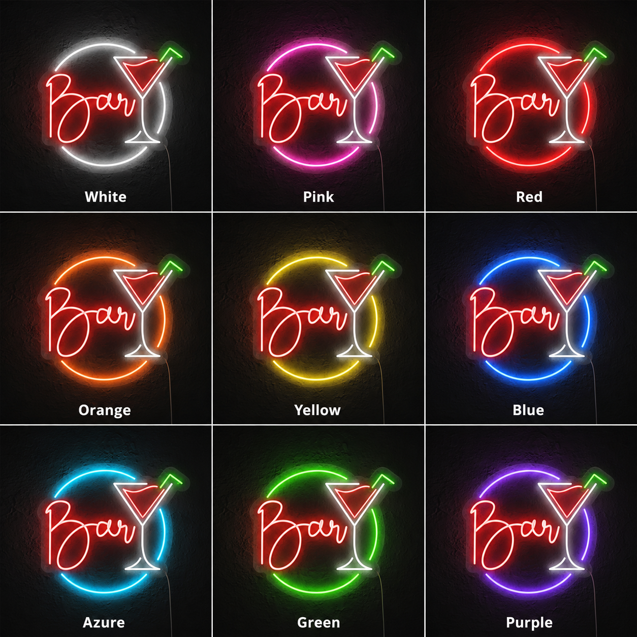 Cocktail Bar Version 6 LED Neon Sign color grid