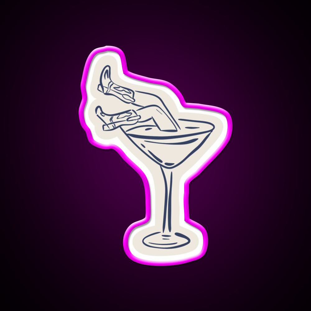 Cocktail Glass Costal Cowgirl Set Cocktail Bar Decor Led Neon Sign Rgb Color - Neon sign mounted on wall in room