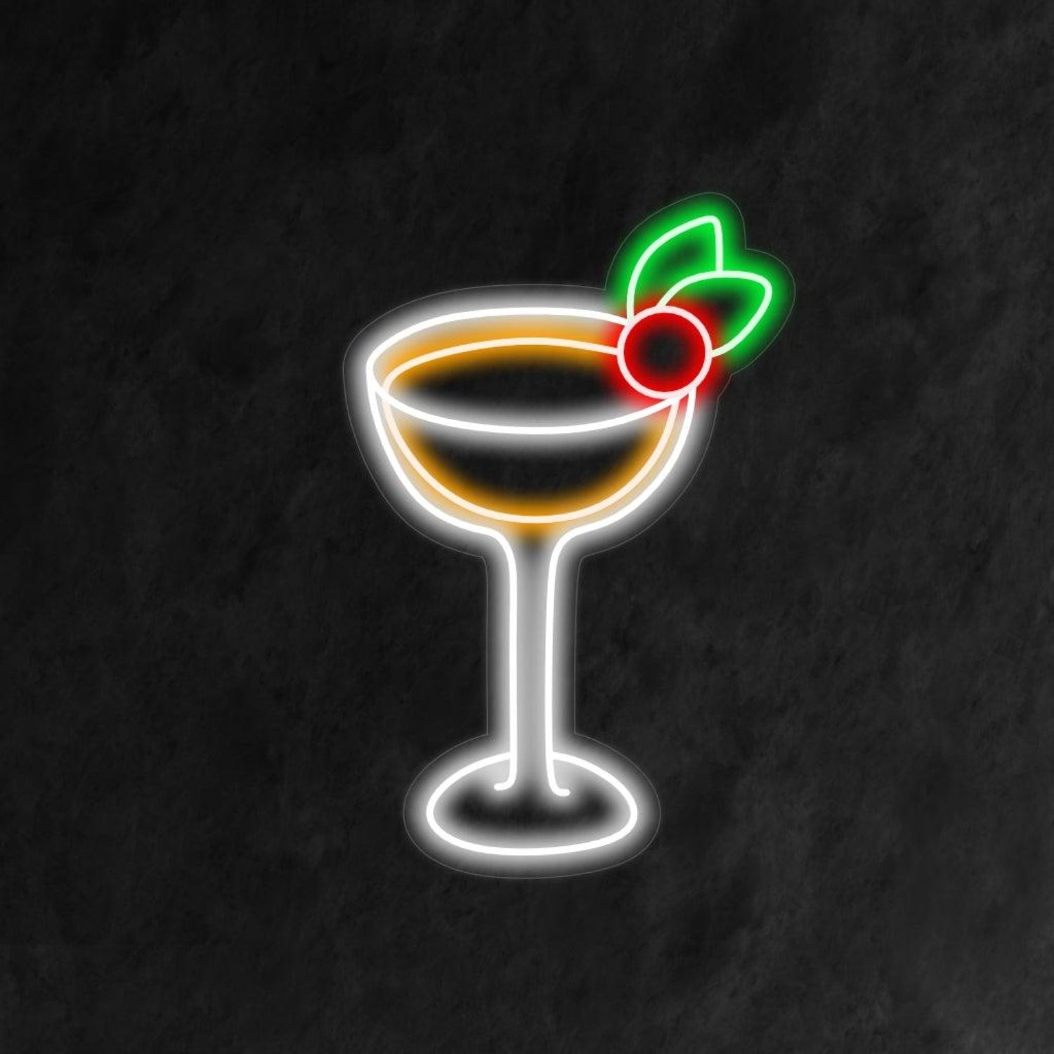 Cocktail Glass Led Neon Sign With Cherry Leaf Bar Lounge Wall Art | Shineneon