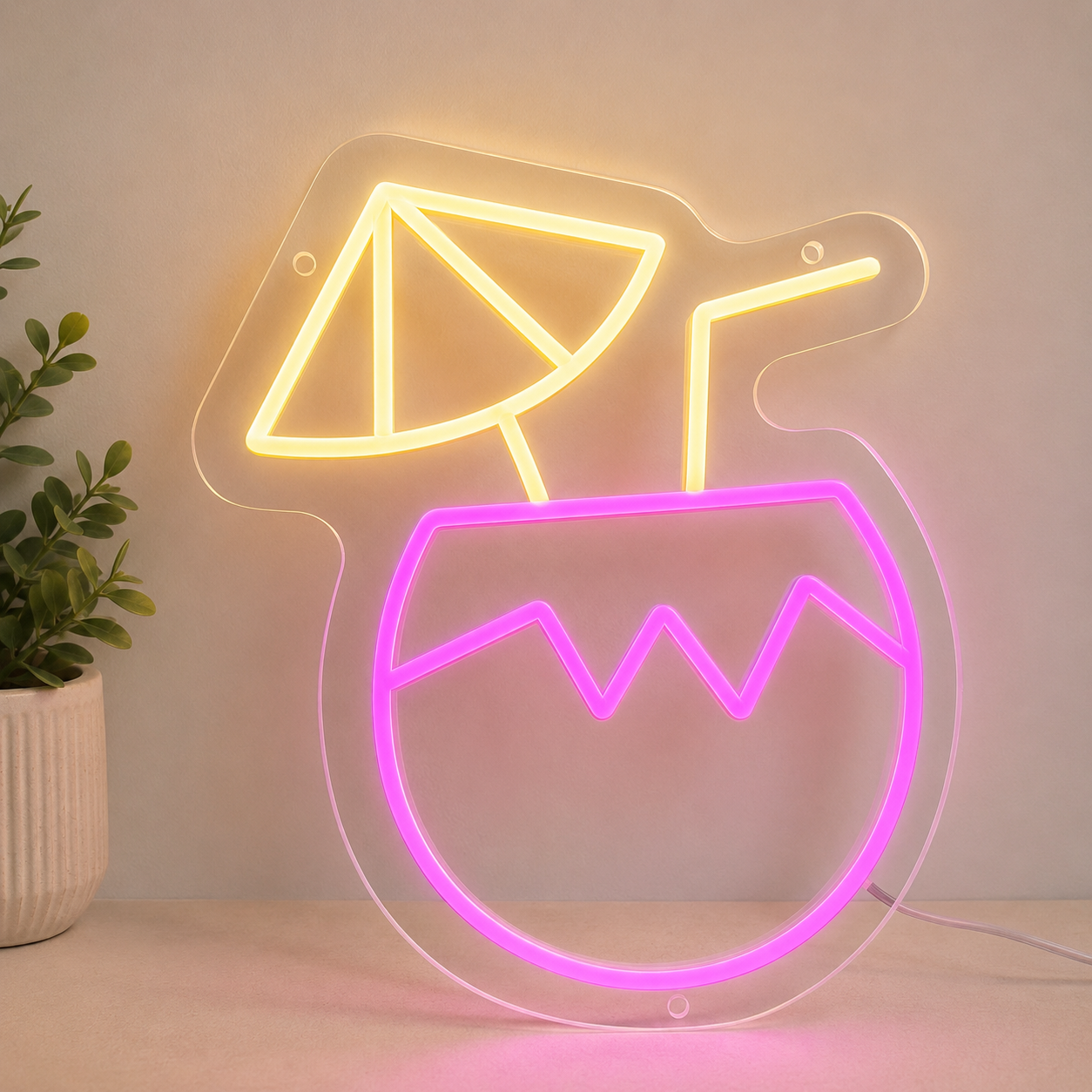 Cocktail LED Neon Sign Pink Yellow Tropical Drink Neon Light Wall Decor main product image
