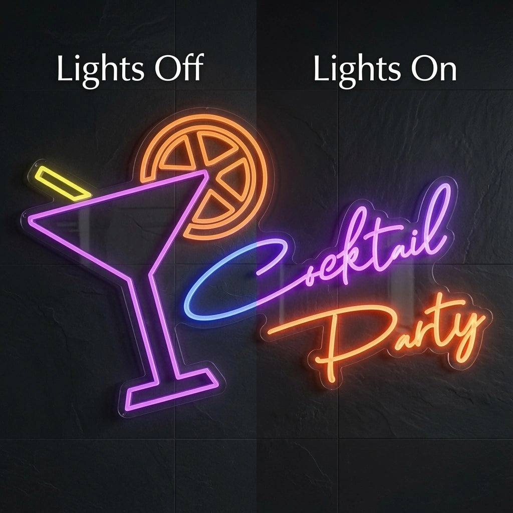 Cocktail Party LED Neon Sign Home Wall Art - 06 Day Night Comparison