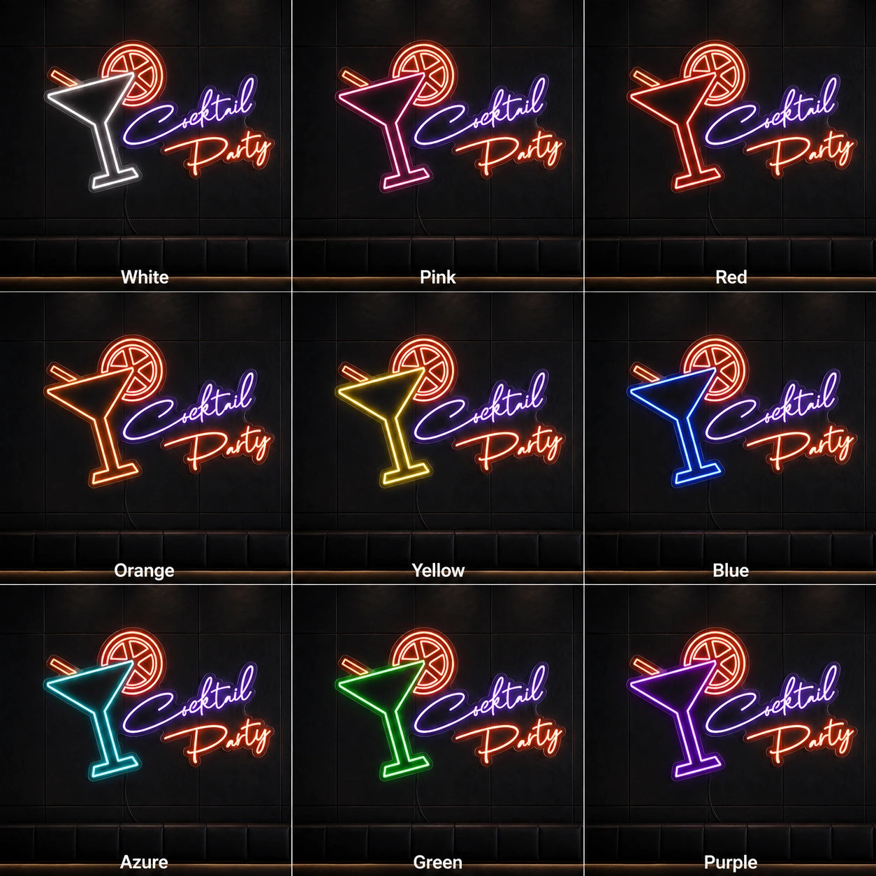 Cocktail Party Martini Glass LED Neon Sign day and night comparison