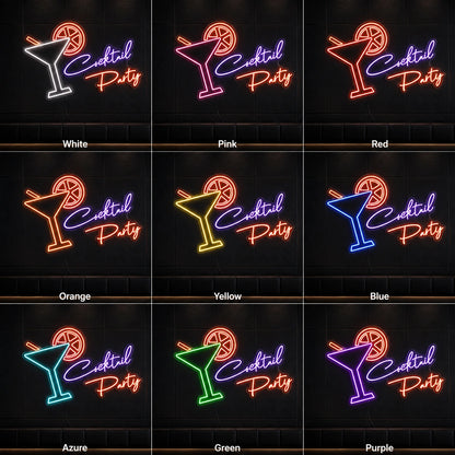 Cocktail Party Martini Glass LED Neon Sign day and night comparison