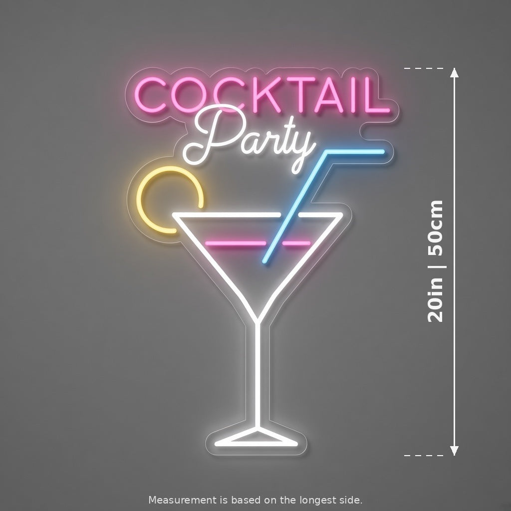 Cocktail Party LED Neon Sign - size guide