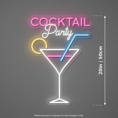 Cocktail Party LED Neon Sign - size guide