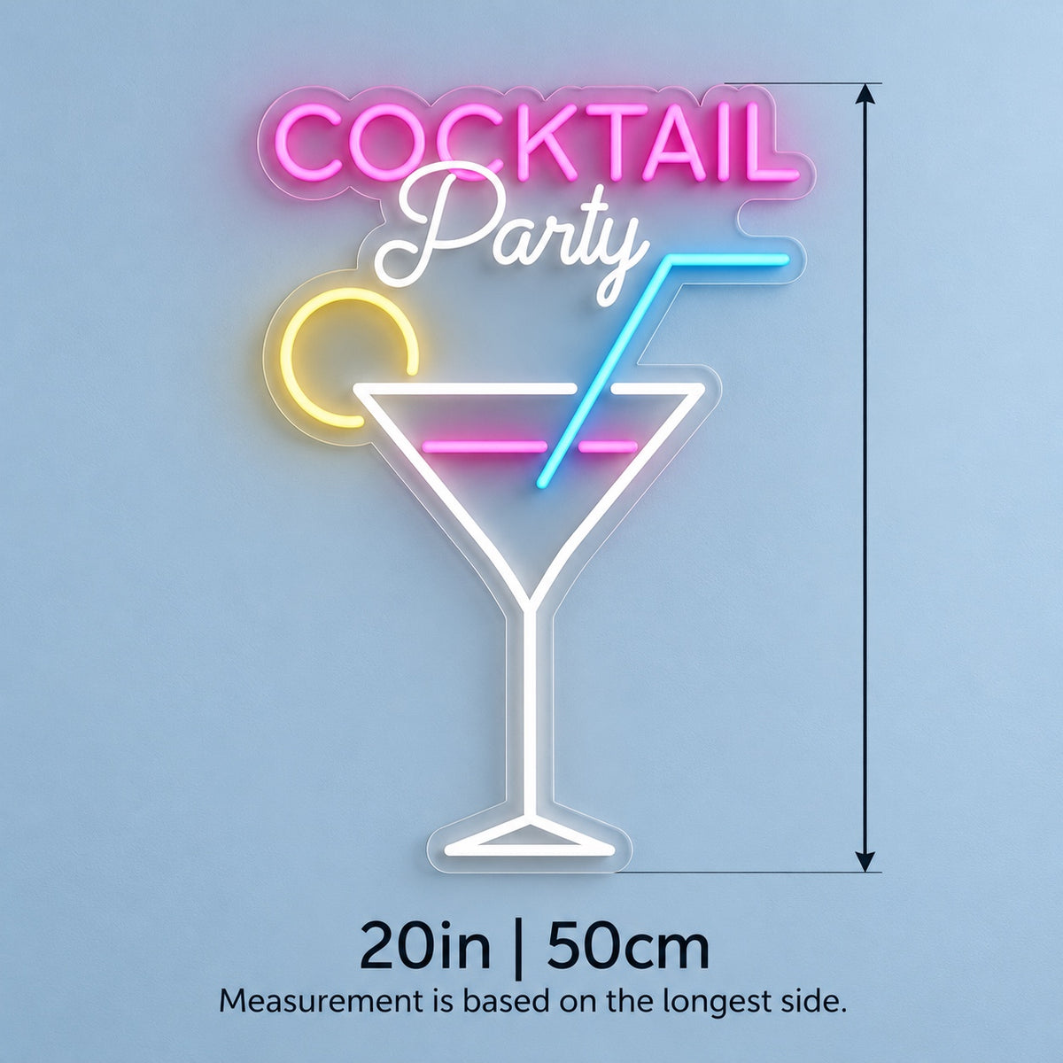 Cocktail Party LED Neon Sign - size guide