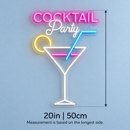 Cocktail Party LED Neon Sign - size guide