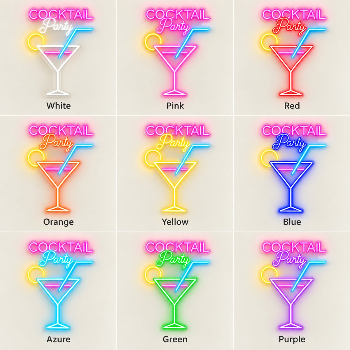 Cocktail Party LED Neon Sign - nine-color grid