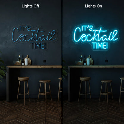 Cocktail Time Neon Sign LED Neon Sign day and night comparison