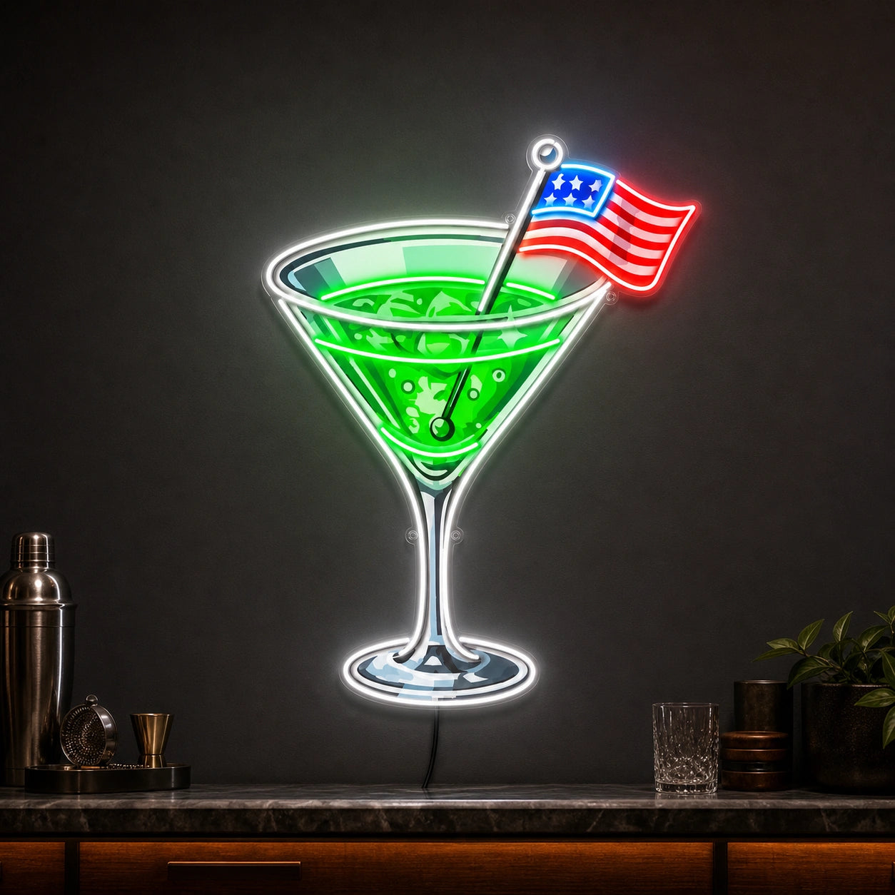Cocktail US Flag LED Neon Sign size image
