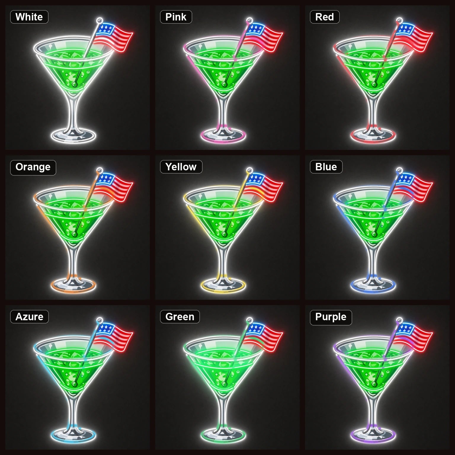 Cocktail US Flag LED Neon Sign Home Garage Wall Decoration color grid