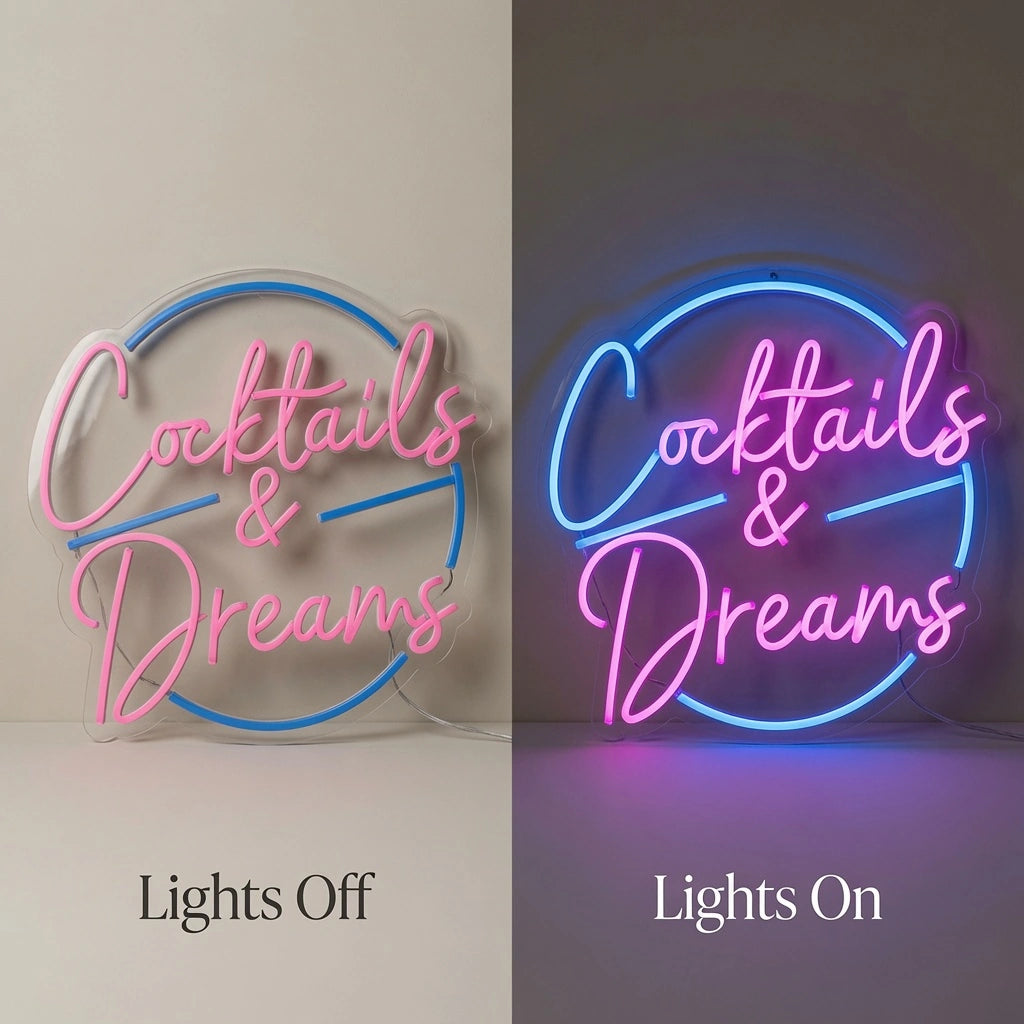Cocktails And Dreams Business LED Neon Sign Wall Decor - 06 Day Night Comparison