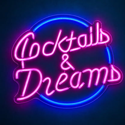 Cocktails & Dreams Circle LED Neon Sign - product hero