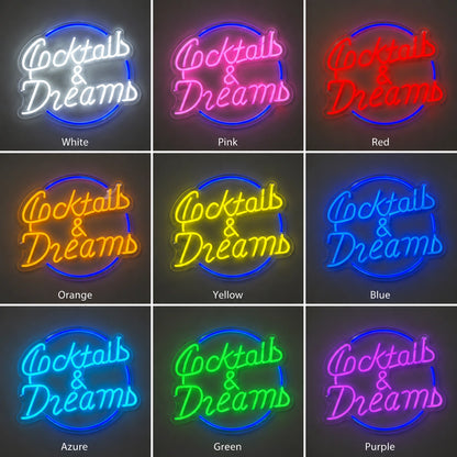 Cocktails And Dreams Neon Sign Wall Art LED Neon Sign color grid