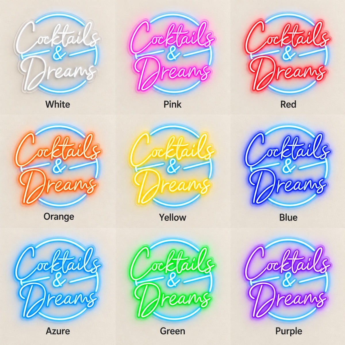 Cocktails & Dreams LED Neon Sign - nine-color grid