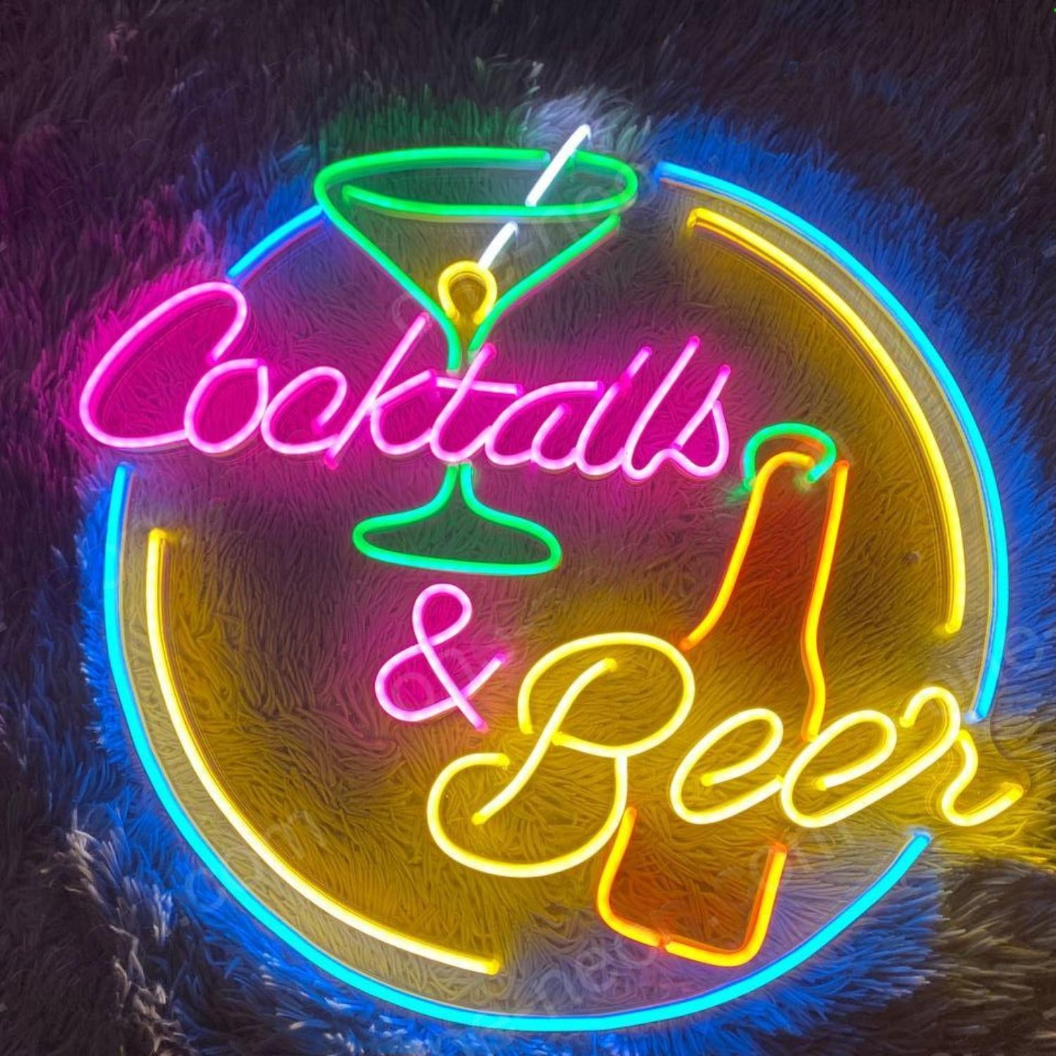 Cocktails Beer Multicolor Retro Bar Led Neon Sign | Shineneon