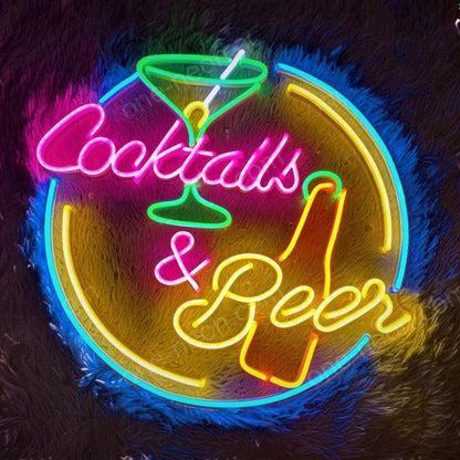 Cocktails Beer Multicolor Retro Bar Led Neon Sign | Shineneon