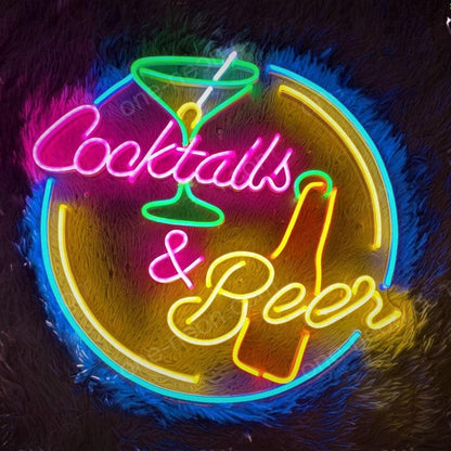 Cocktails Beer Multicolor Retro Bar Led Neon Sign | Shineneon