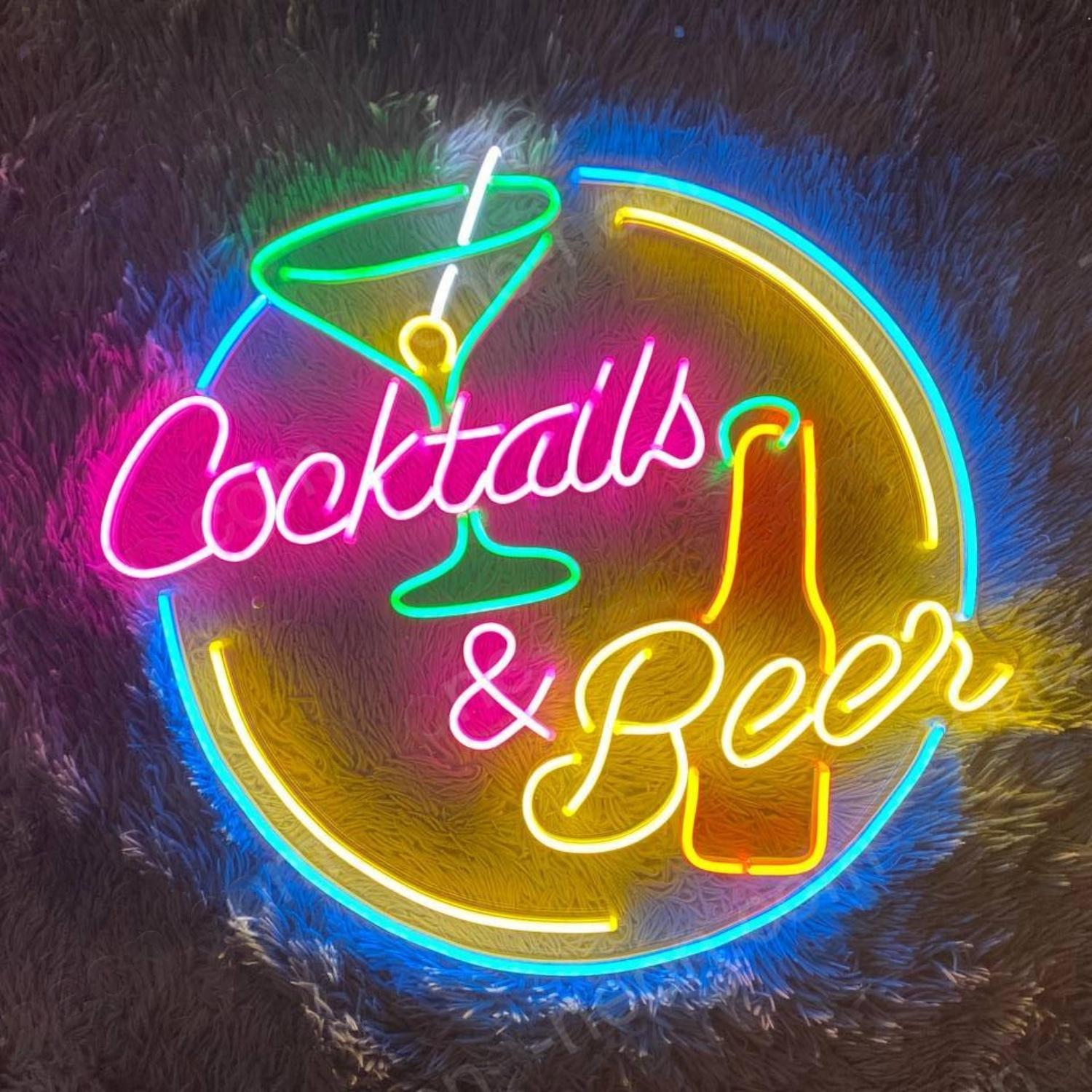 Cocktails Beer Multicolor Retro Bar Led Neon Sign | Shineneon