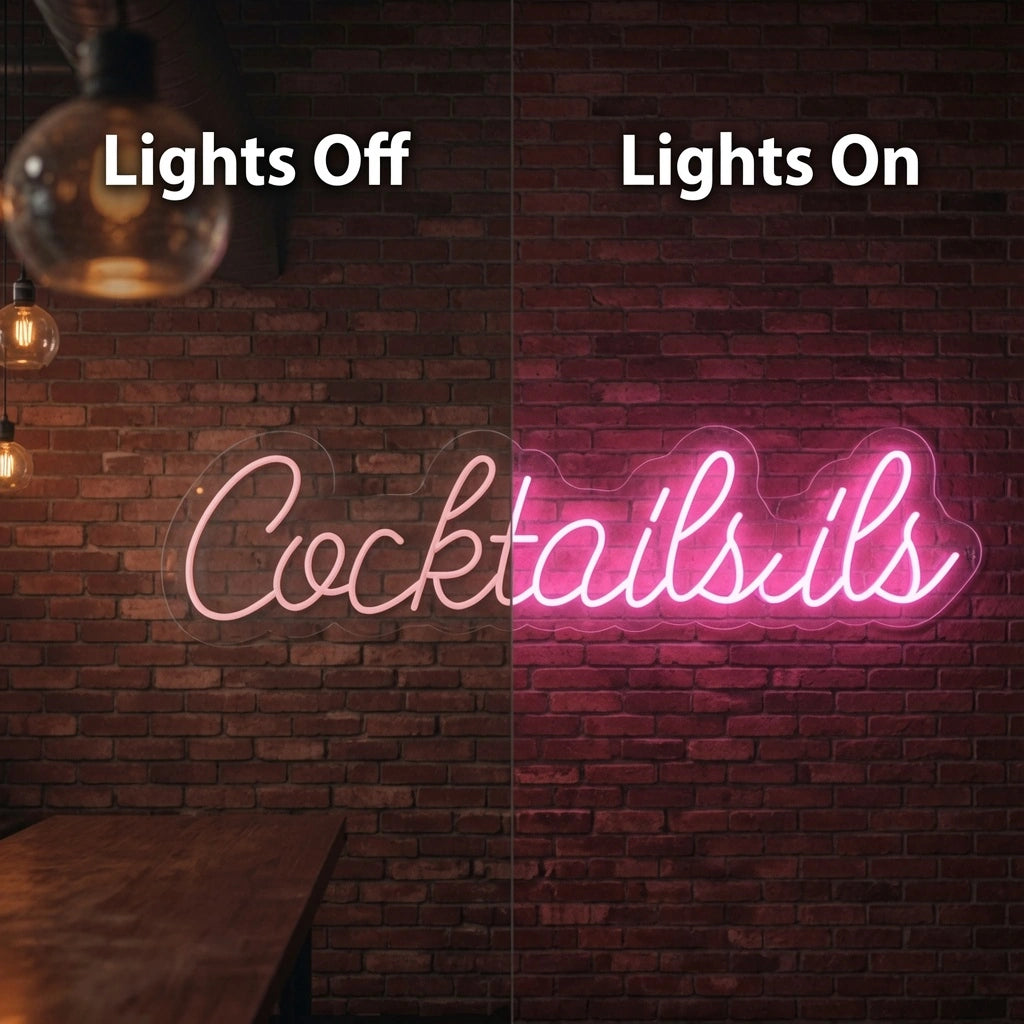 Cocktails Business LED Neon Sign - 06 Day Night Comparison