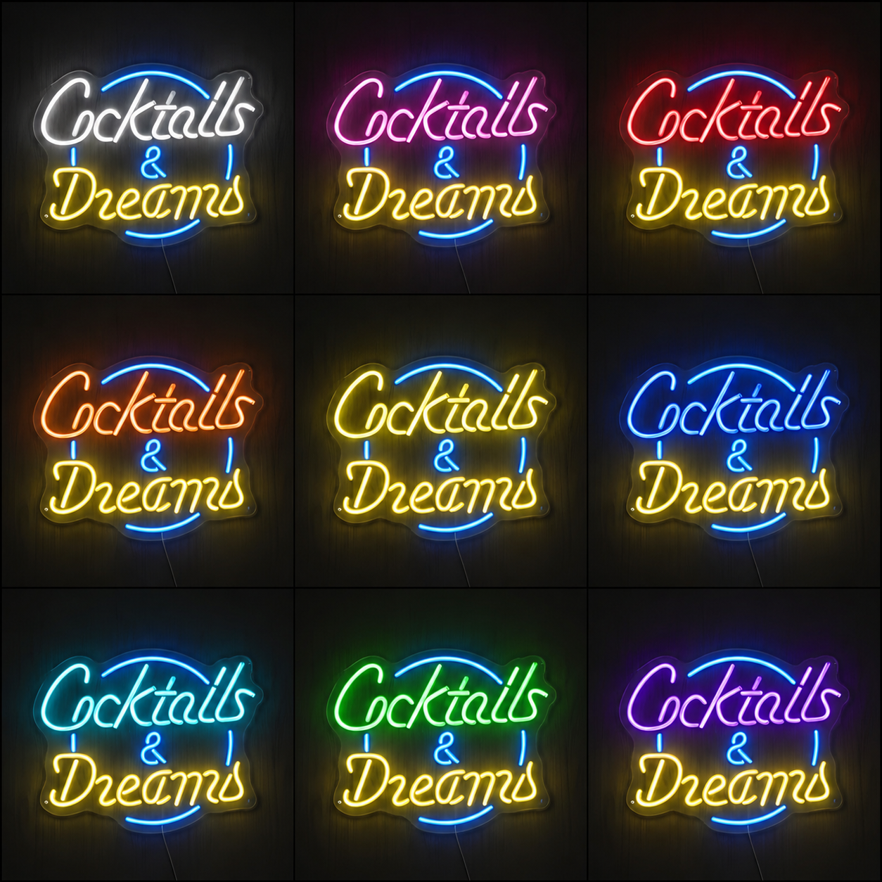Cocktails Dreams LED Neon Sign color grid