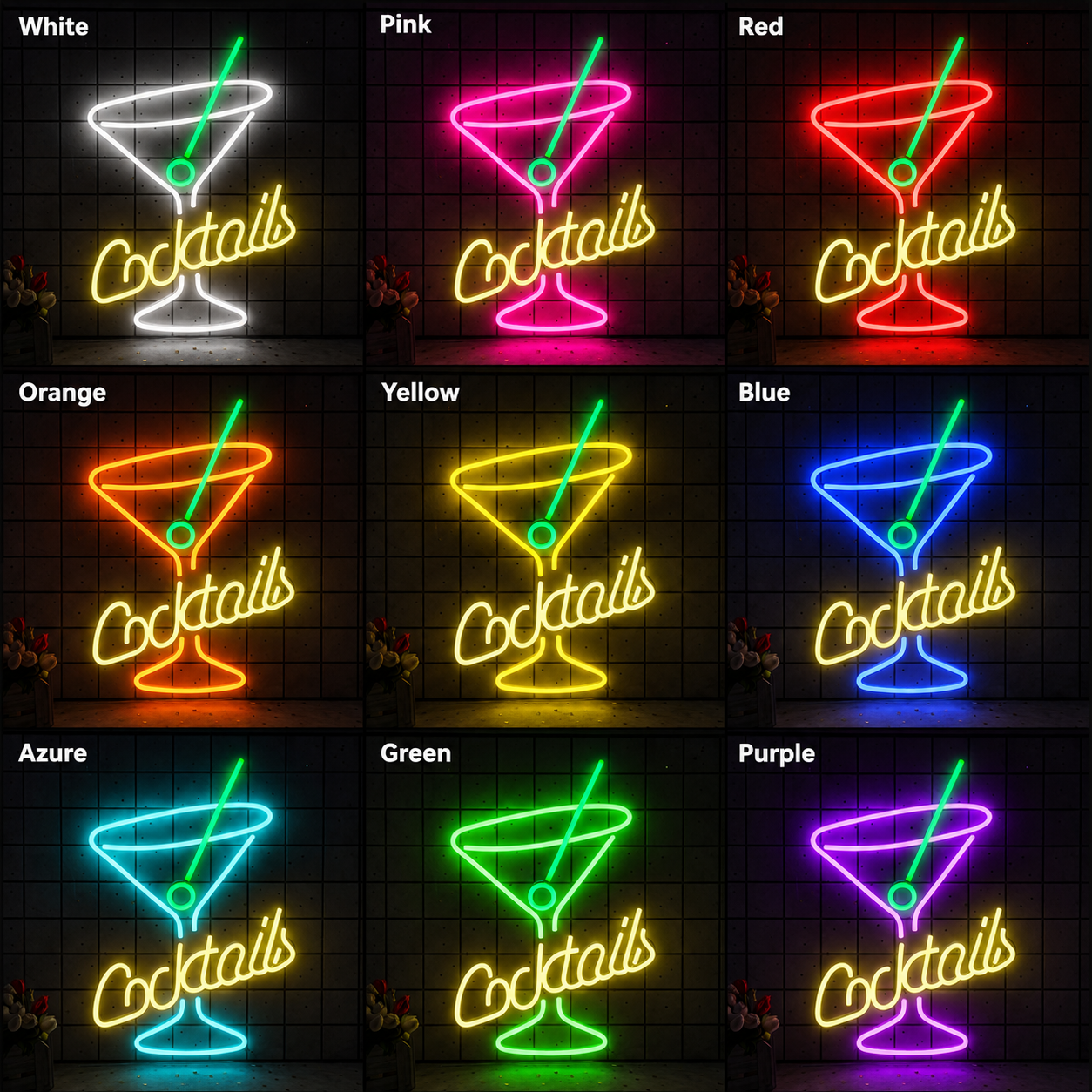 Cocktails LED Neon Sign For Bar Home Bar Party Wall Decor Light color grid