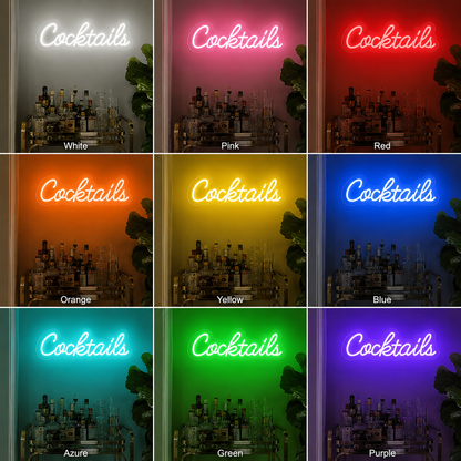Cocktails LED Neon Sign Home Bar Decor color grid