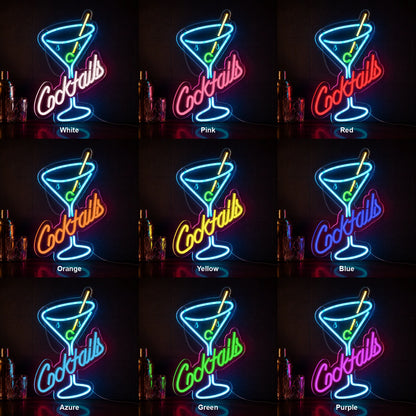 Cocktails Martini Glass Man Cave LED Neon Sign color grid