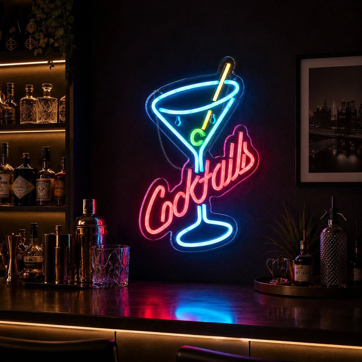 Cocktails Martini Glass Man Cave LED Neon Sign - Shineneon