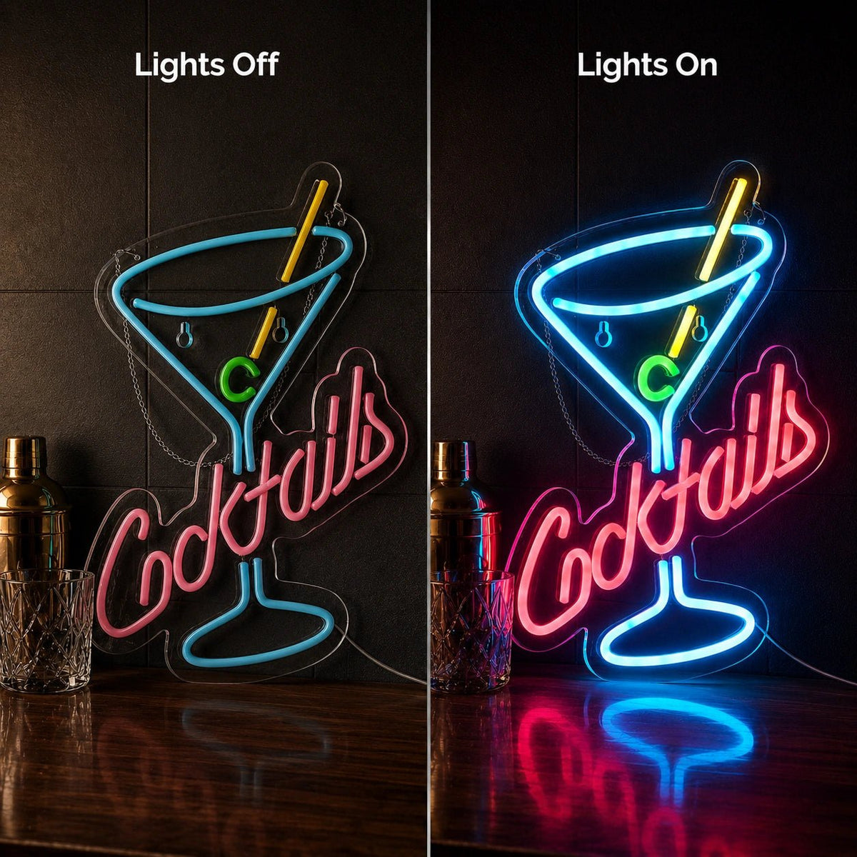 Cocktails Martini Glass Man Cave LED Neon Sign - Shineneon