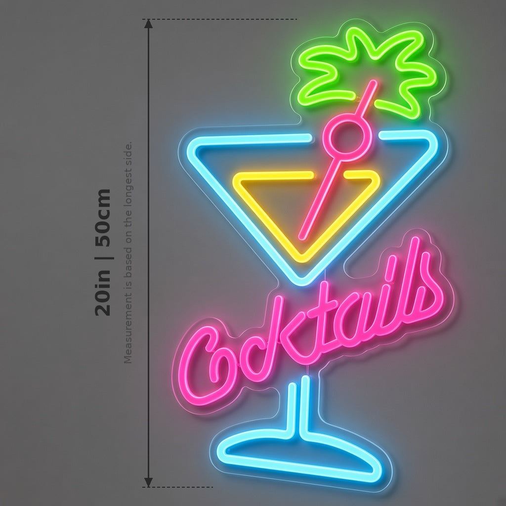 Cocktails Martini Glass LED Neon Sign - size guide