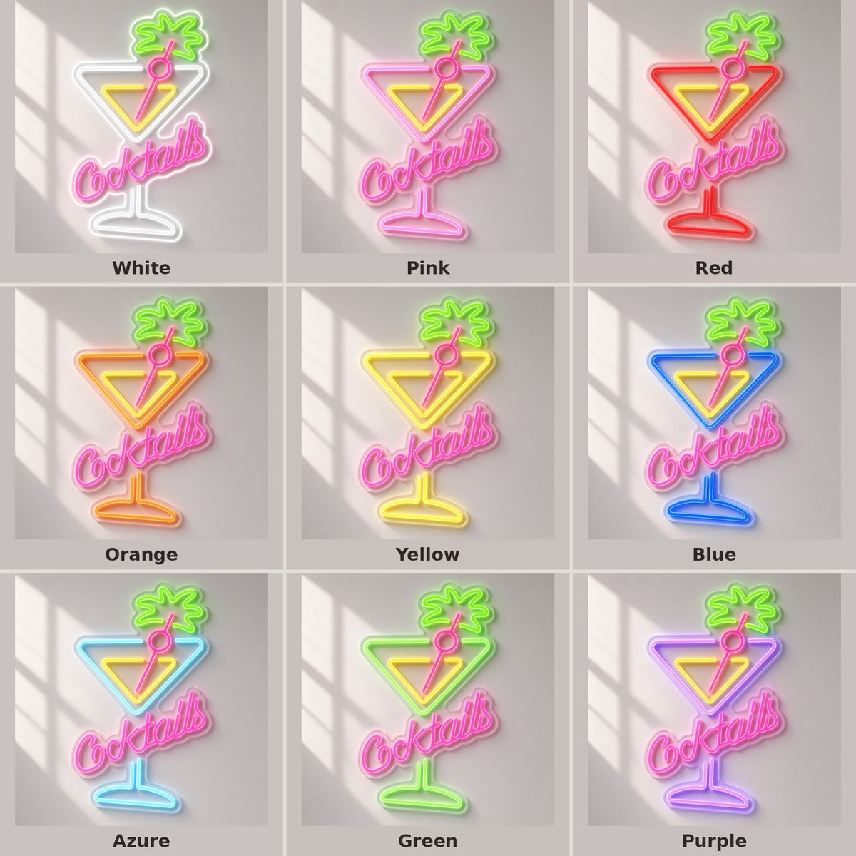 Cocktails Martini Glass LED Neon Sign - nine-color grid