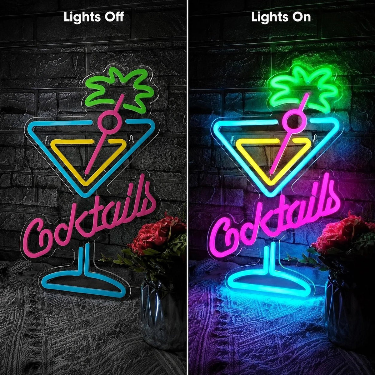 Cocktails Martini Glass Palm Tree LED Neon Sign - Shineneon