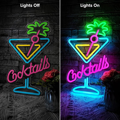 Cocktails Martini Glass Palm Tree LED Neon Sign - Shineneon