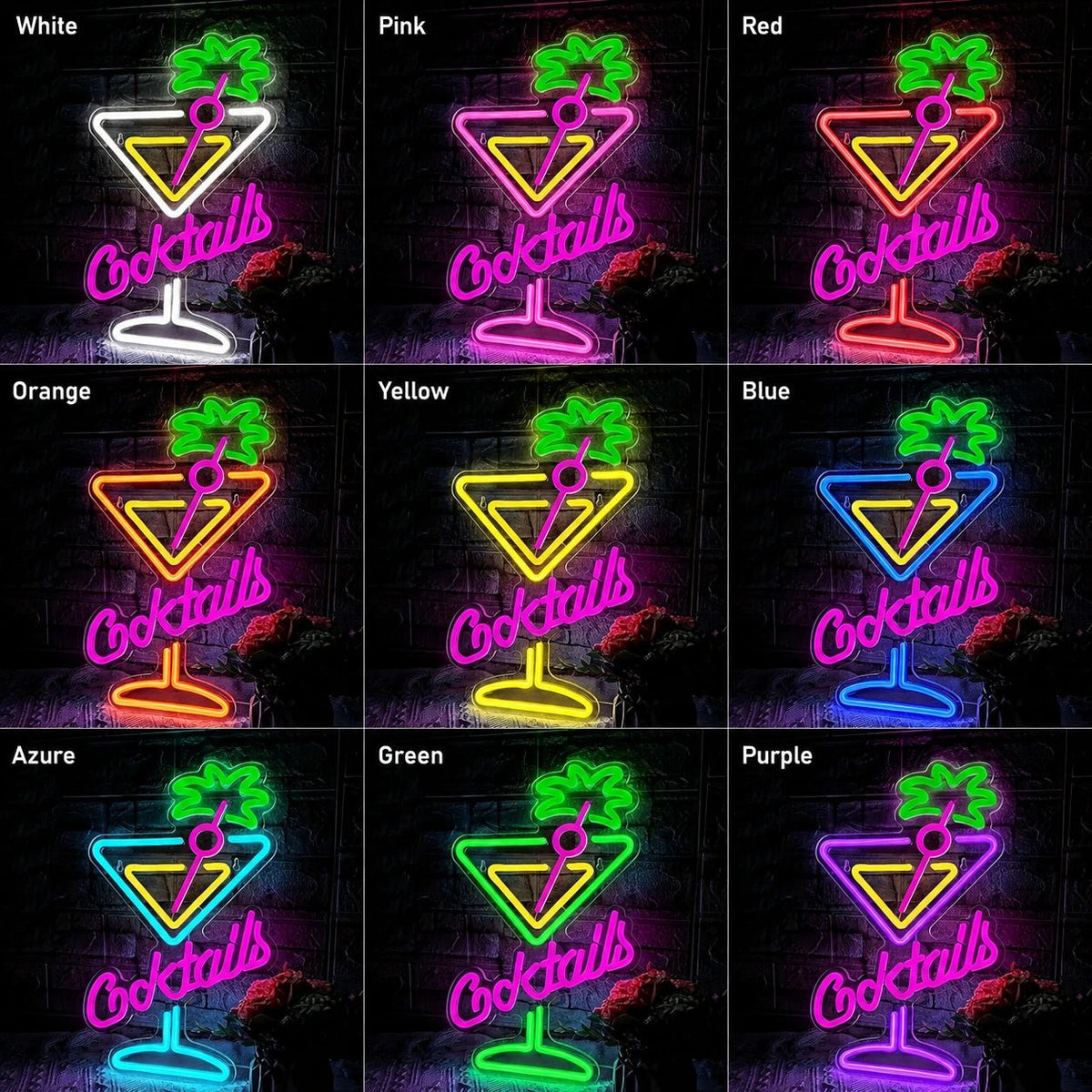 Cocktails Martini Glass Palm Tree LED Neon Sign - Shineneon