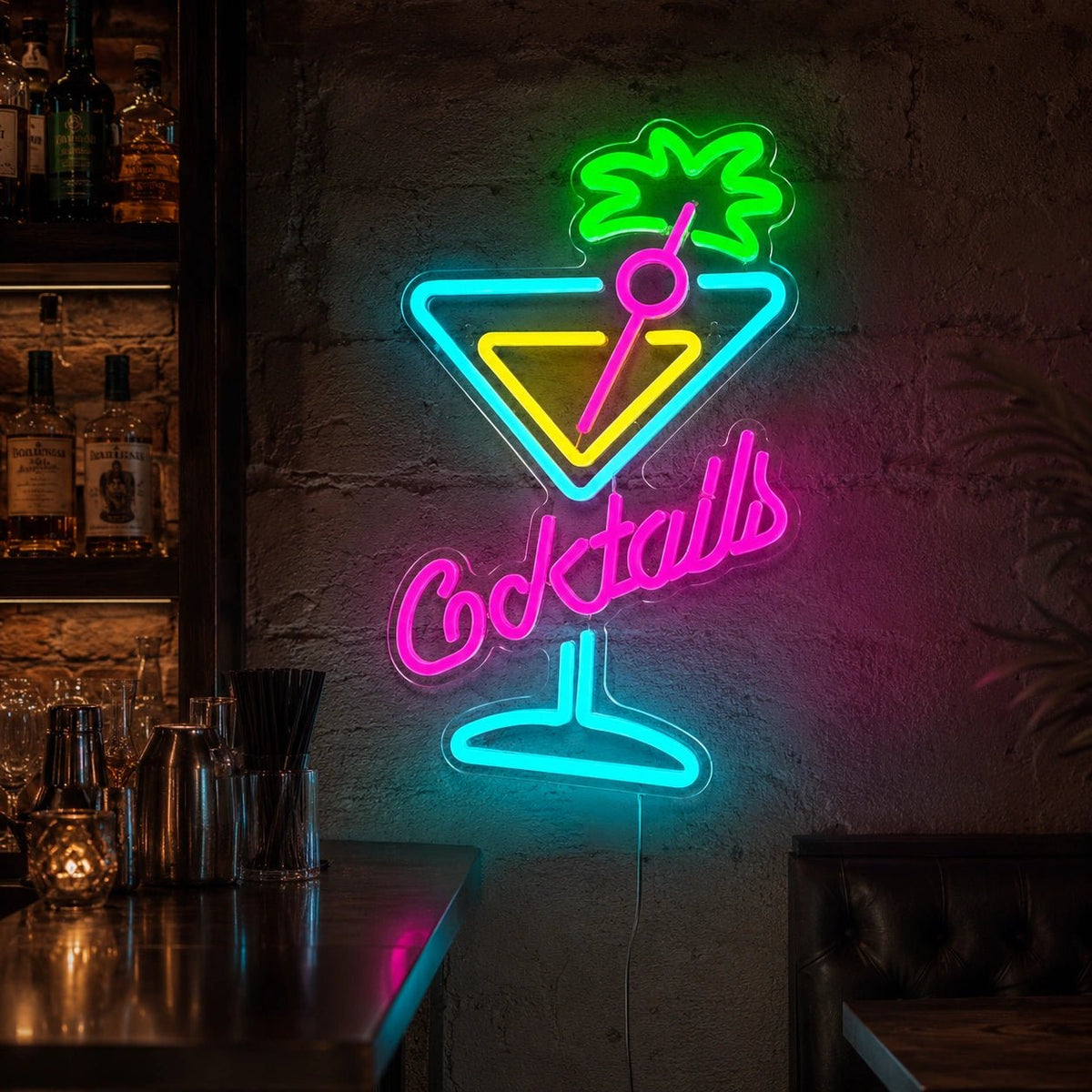 Cocktails Martini Glass Palm Tree LED Neon Sign - Shineneon