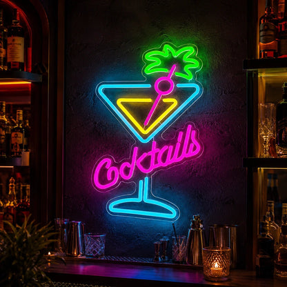 Cocktails Martini Glass Palm Tree LED Neon Sign - Shineneon