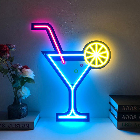 Cocktails Martini Glass With Lemon Led Sign Business Neon Sign